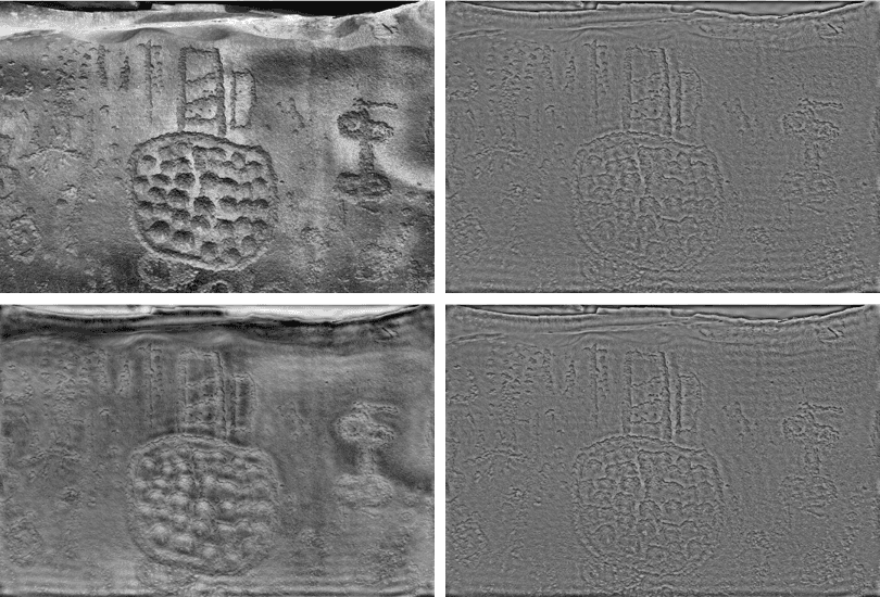 Efeito de fase local em painel com grade de cupules (\phi \in \{0,\,0{,}5\pi,\,\pi,\,1{,}5\pi\}).